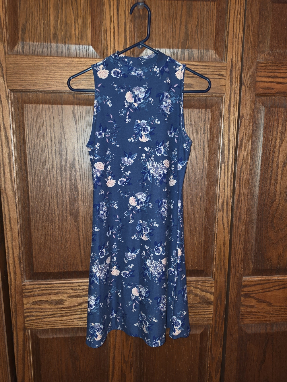 Mudd Navy Sleeveless Floral Mini Dress with Pink Accents Turtle Neck Y2K